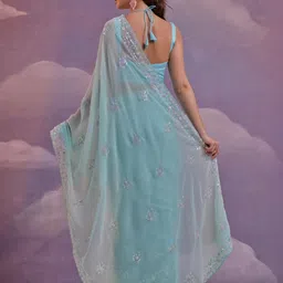 CaniBani Floral Embroidered Pure Georgette Saree image 4