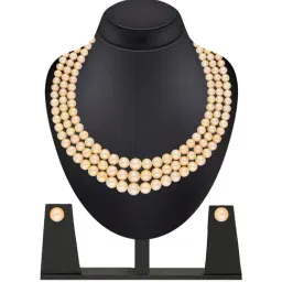 Sri Jagdamba Pearls Peach Alloy Classic Necklace & Earring Set-image-2