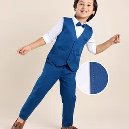 Mark & Mia Full Sleeves Solid Party Suit with Bow Tie - Royal Blue & White-image-76