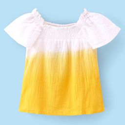 Babyhug Cotton Half Sleeves Gradient Woven Top With Smocking and Frills Detailing - Yellow-picture-32