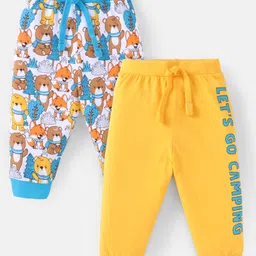 Babyhug Cotton Knit Full Length Lounge Pants WithBear Print Pack Of 2 - Light Blue & Yellow-picture-30