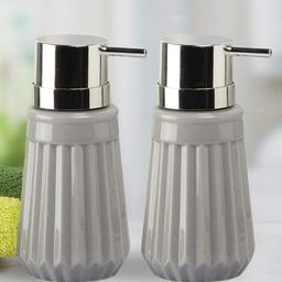 KOOKEE Ceramic Soap Dispenser handwash Pump for Bathroom, Set of 2, Grey (9564)-picture-10