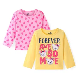 Doodle Poodle 100% Cotton Knit Full Sleeves T-Shirt With Heart Print Pack of 2 -Pink & Yellow-picture-36