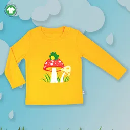 Pranava 100% Organic Cotton Full Sleeves Mushroom Embroidered Tee - Yellow-picture-25