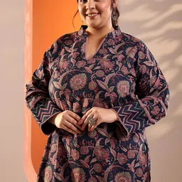 EXTRA LOVE BY LIBAS Women Floral Printed Calf Length Regular Straight Kurta with Trousers image 5