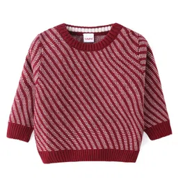 Babyhug Knitted Full Sleeves Pullovers Striped Sweater -Red image 2