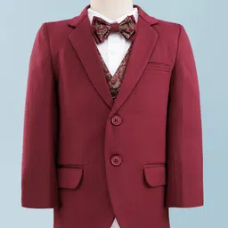 Mark & Mia Full Sleeves 4 Piece Party Suit with Blazer & Bow Detailing - Maroon & White image 2
