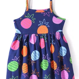 Babyhug Cotton Knit Singlet Sleeves Tropical Theme Frock with Bloomer & Head Band -Navy Blue image 2