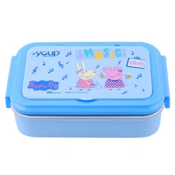 Youp Stainless Steel Insulated Blue Color Kids Peppa Pig Lunch Box With Fork & Spoon Lunch Break-850 ml image 2