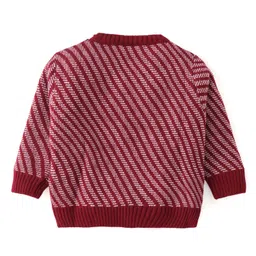 Babyhug Knitted Full Sleeves Pullovers Striped Sweater -Red image 3