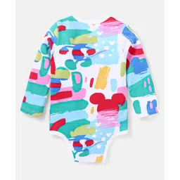 Babyhug Disney Interlock Knit Full Sleeves Onesies With Leggings & Cap 3D Ear Mickey Mouse Graphics & Applique - Blue & Red image 3