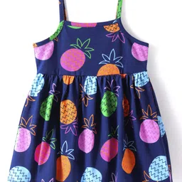 Babyhug Cotton Knit Singlet Sleeves Tropical Theme Frock with Bloomer & Head Band -Navy Blue image 3