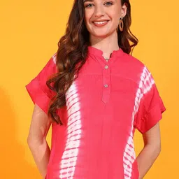 PinkTribe Women Tie and Dye Mandarin Collar Regular Top-image-14