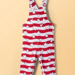 Babyoye 100% Cotton Knit Star Printed Dungaree with Full Sleeves Inner Tee - Red & White image 4