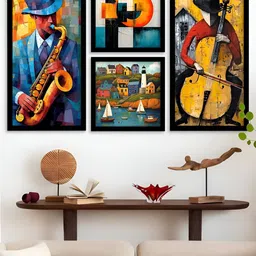 Kotart Black & Orange 4 Pieces Abstract Printed Wooden Portrait Wall Arts-image-97