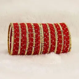 Shasmi Red Glass Artificial Stones Bangle image 2