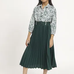 OTABU Print Puff Sleeve Applique A-Line Midi Dress image 3