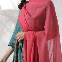 W Pink Embroidered Beads and Stones Chiffon Dupatta image 2