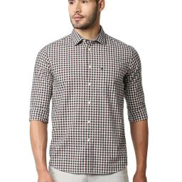Basics Brown Cotton Slim Fit Checks Shirt-picture-29