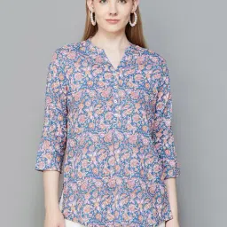 Melange by Lifestyle Blue Rayon Printed Kurti-image-2