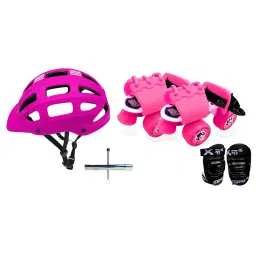 Jaspo Eco Adjustable Outdoor Wheel Roller Skates Combo (Pink & Black) Size - Junior image 1