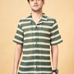 People By Pantaloons Green Cotton Regular Fit Self Pattern Shirt image 1