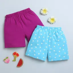 Bumzee Kids Sky Blue & Pink Floral Print Shorts (Pack Of 2) image 1