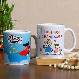 FNP Multicolor Ceramic Super Mom And Grandma Mug Combo (325ml) - Set of 2 image 1
