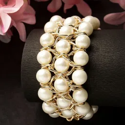 NVR White Beaded Elasticated Bracelet for Women image 1