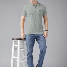 THE EG STORE Men Solid Polo Collar Cotton T-shirt image 5