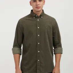 Tommy Hilfiger Army Green Cotton Regular Fit Texture Shirt image 1