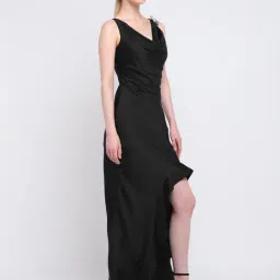 Cover Story Black Satin Solid Regular Fit Bodycon Dress image 3