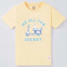 Ed-a-Mamma Kids Yellow Cotton Printed T-Shirt image 1