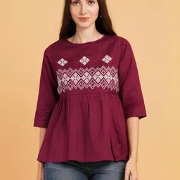 Ethic Glance Women Maroon Tops-image-85