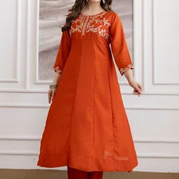 HERE&NOW Women Ethnic Motifs Embroidered Panelled Thread Work Kurta with Trousers & With Dupatta image 5