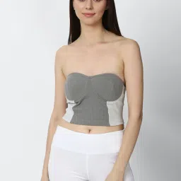 Forever 21 Grey & White Cotton Color-Block Tube Top image 1