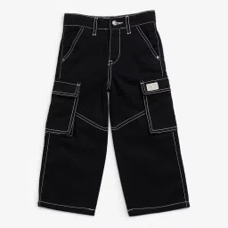 HOP Kids by Westside Black Cargo-Style Mid-Rise Cotton Trousers image 1