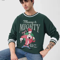 The Souled Store Green Loose Fit Printed Sweatshirt image 1