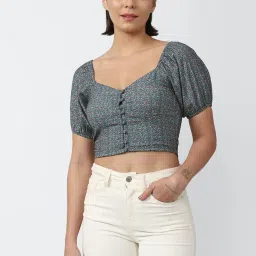 Forever 21 Grey Floral Print Crop Top image 1