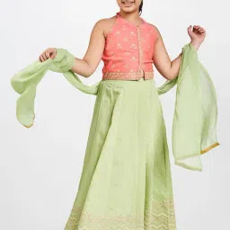 Global Desi Girl Lime & Pink Embroidered Lehenga Choli-picture-10