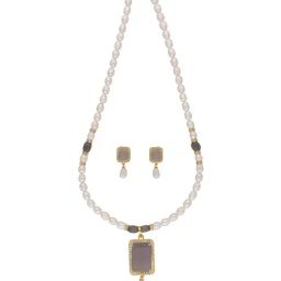 Sri Jagdamba Pearls Abarna Grey & Pearl White Alloy Necklace & Earring Set-picture-34