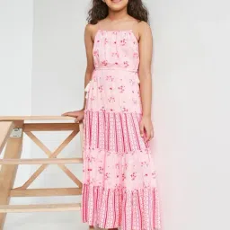Global Desi Girl Kids Pink Floral Print Dress-picture-22