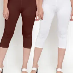 Gracit White & Brown Mid Rise Capris - Pack Of 2-image-49