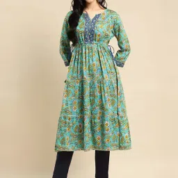Rangita Mint Green Floral Print A Line Kurta-image-4