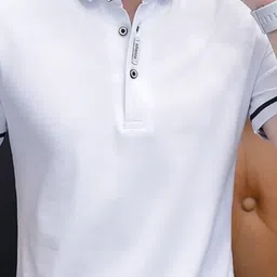 KPOP Men Solid Polo Collar Cotton T-shirt image 4