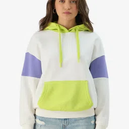 The Souled Store White Cotton Color-Block Hoodie image 1