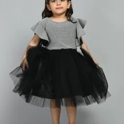 Bella Moda Girls Silver & Black Shimmer Dress image 1
