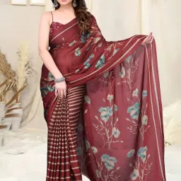 MIRCHI FASHION Maroon Printed Saree With Unstitched Blouse image 1