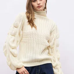 Styli Off White Self Design Sweater image 1