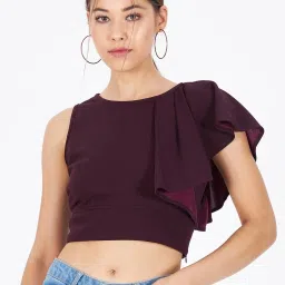 Kibo Purple Elastane Solid Tops image 1